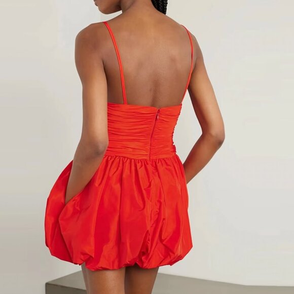 STAUD x Mytheresa Loren Ruched Taffeta Mini Dress Sz0 Rouge Lipstick Red - Picture 5 of 9